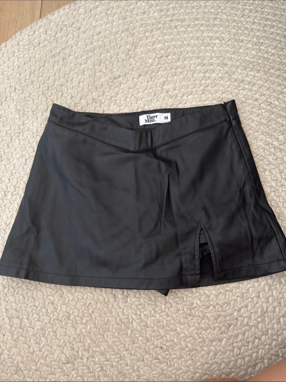 Tiger Mist Black Leather Skort with Front Slit